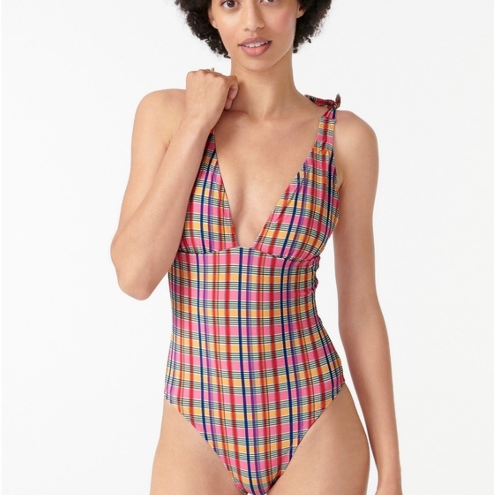 J. Crew Multicolor Plaid One Piece Swimsuit